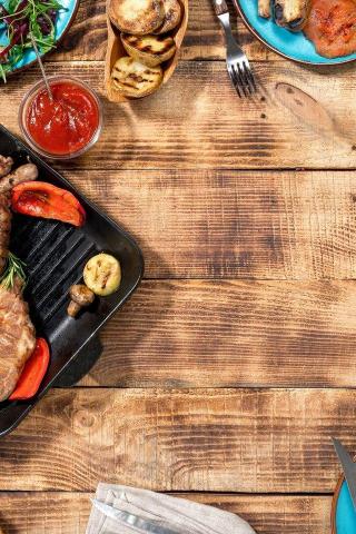 Wallpaper Vegetables Meat Wood Grill Bbq Grilled