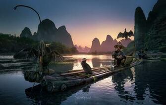 Wallpaper Birds River People Boat Boats China Fishermen The