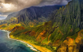 Nature Landscape Aerial Mountains Beach Sea Cliff