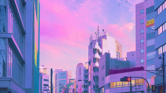 Pink Cityscape Skyline Clouds Building Traffic Lights Japan Asia Wallpaper