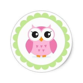 Cute Pink Owl Cartoon Inside Green Border Round Sticker