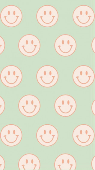 Preppy Smiley Face Light Green Pattern Wallpaper