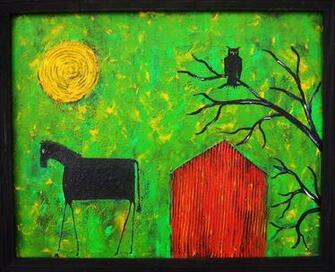 Black Goat Folk Art Primitive Mud Painting Of Vermont Farm