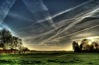 Nature Landscape Trees Sky Grass Field Chemtrails Wallpaper