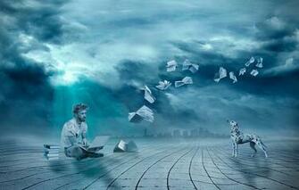 Wallpaper Dog Books Laptop Man Image For Desktop