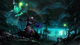 Necromancer Staff Magic Trees Windmill Moon Night Stock