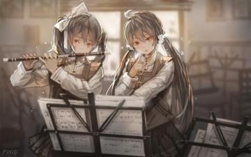 Anime Girls Flute Instrument Painting Wallpaper