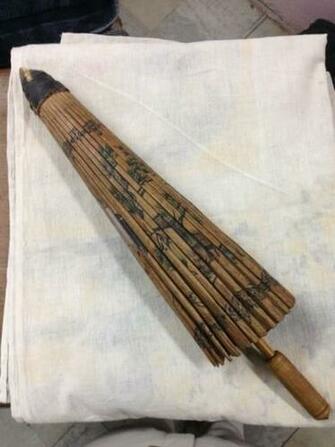 Vintage Possibly Antique Parasol Umbrella Wood Paper Collectible