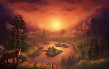 Wallpaper Sunset Mountains Nature Fox By Creeperman0508 Image