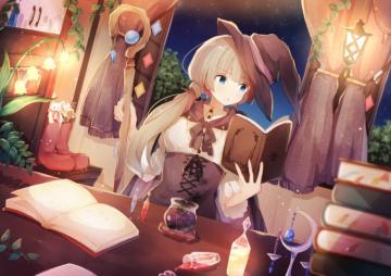 Anime Girl Wizard Witch Hat Staff Wallpaper