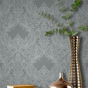 Rasch Incanto Damask Silver Grey Glitter Wallpaper In