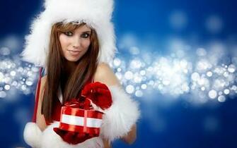 Blue Christmas Wallpaper With A Girl Present