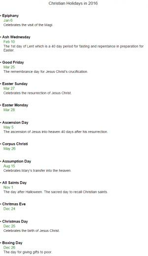 Christian Calendar Holidays In Png