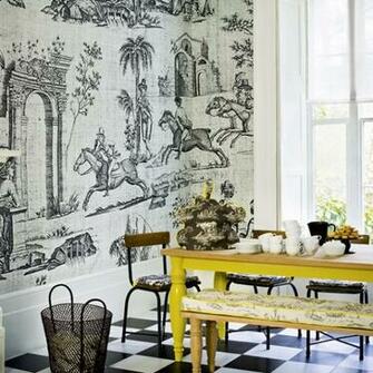Toile Wallpaper Black And White