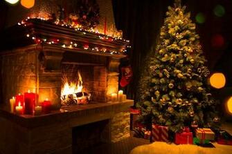 Photos New Year Christmas Tree Fire Present Fireplace Candles