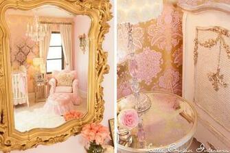 Pink And Gold Damask Wallpaper Glam Nursery Photos By Little