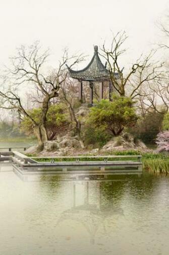 Chinese Style Architecture And Garden iPhone HD Wallpaper