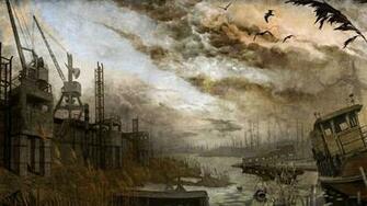 Industrial City After Doomsday Aftermath World Illustrator Wallpaper