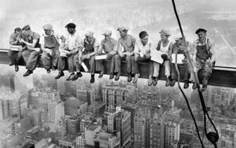 Retro Grayscale Skyscrapers Worker Construction Wallpaper