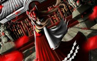 Touhou Oni Wallpaper Shrine Miko Masks
