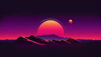 Sunset Mountain Synthwave Art 4k Wallpaper