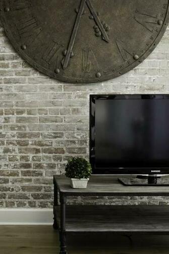 Brick Wall Contemporary Living Room Benjamin Moore Decorators White