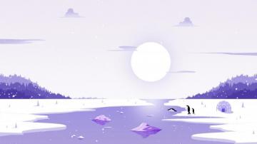 Winter Landscape Penguin Minimalist Minimalism 4k