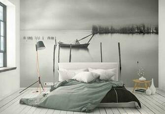 Photo Wallpaper Wall Mural Marsh Rowboat Wooden Grass Theme