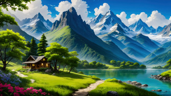 Cabin Lake Mountain Forest Scenery 4k Wallpaper iPhone HD Phone 8871m