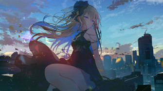 Anime Girl Sunrise City Scenery 4k Wallpaper iPhone HD Phone 7950h