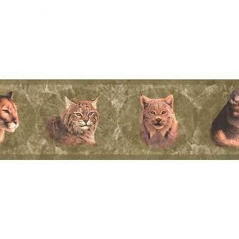 Retro Art Lynx Pictures On Olive Green Wall Animal Prepasted