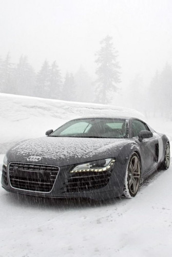 Audi R8 In Snow iPhone 4s Wallpaper