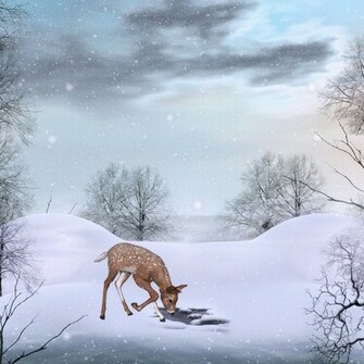 Cute Winter Background With Deer