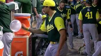 Sean Manaea Plays With Huge Bubble Of Gum In A S Dugout Nbcs Bay
