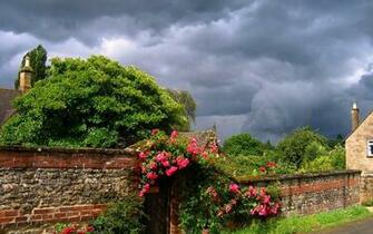 English Manor Garden Scenery Wallpaper Landscape