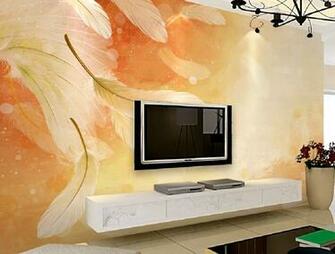 Living Room Tv Wall Design With Feather Wallpaper 3d House