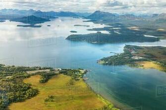 Aerial Of Lake Aleknagik The Wood River Mountains In