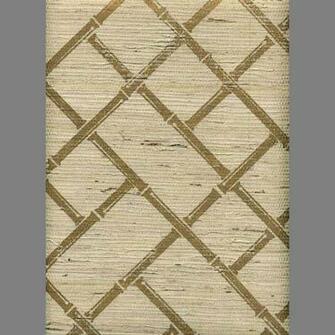 Ivory Grasscloth With Gold Bamboo Lattice Screen Print Wallpaper Trop