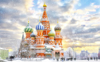 Winter Cathedral Dome Russia Moscow Religious Saint Basil S HD Wallpaper