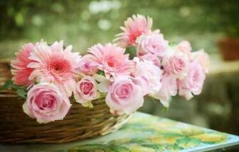 Wallpaper Roses Gerbera Daisies Basket Flowers