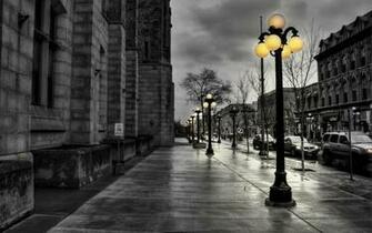 Black And White Nature Yellow Walk Street Lights Wallpaper