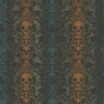 Chesapeake Luther Orange Skull Modern Damask Wallpaper Tot47112