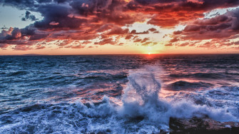 Nature Sea Water Waves HDr Sunset Clouds Wallpaper HD