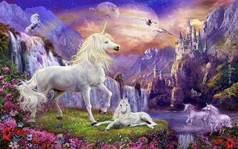 Fantasy Wallpaper HD Unicorns Horse Castles Waterfalls