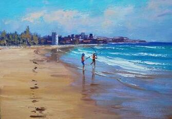 Desktop Wallpaper Of Art Photo Drawing Beach Fishing For