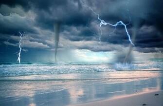Storm Over Water Beach Lightning Ocean Waterspouts