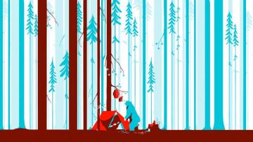 Tom Haugomat Illustration Forest Digital Art Artwork Trees Red