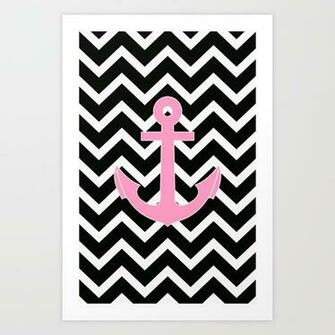 Pink Anchor Black Chevron Zigzag Pattern Art Print By Rexlambo