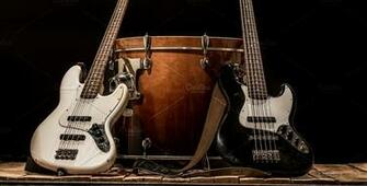 Musical Instruments Drum Bass Bochka Guitar On A Black