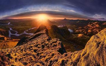 Nature Landscape River Mountain Sunset Valley Clouds